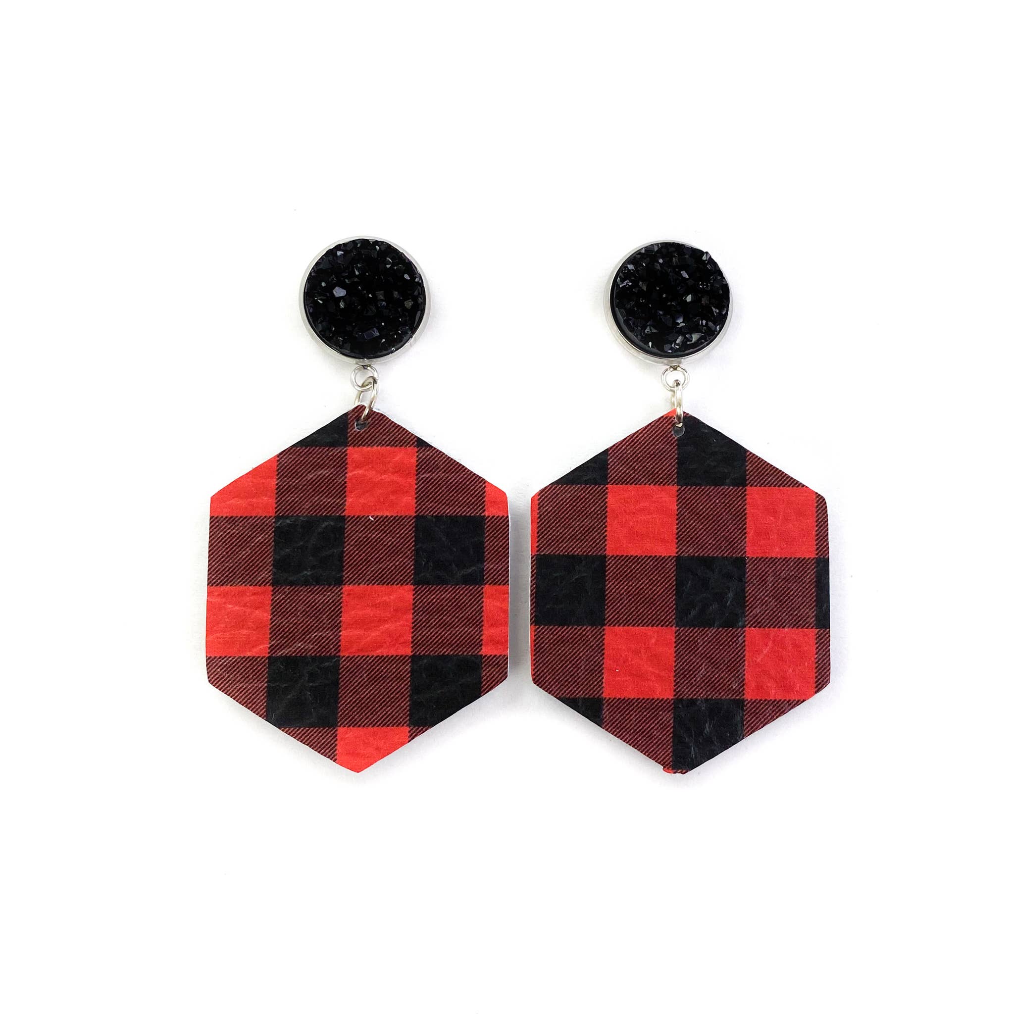 Christmas Sweater Red Teardrop Stacked with Black Round Earrings Black White